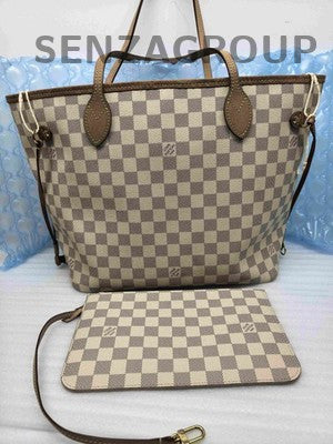 Louis Vuitton Neverfull MM Damier Ebene Brown Gold Shoulder Bag Women