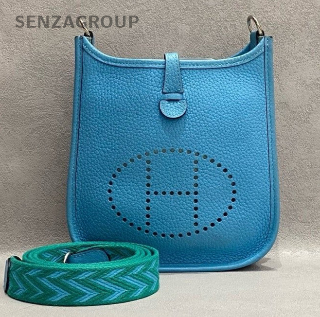 HERMES Evelyne Mini Shoulder Bag Crossbody Blue Used Women Classic Designer