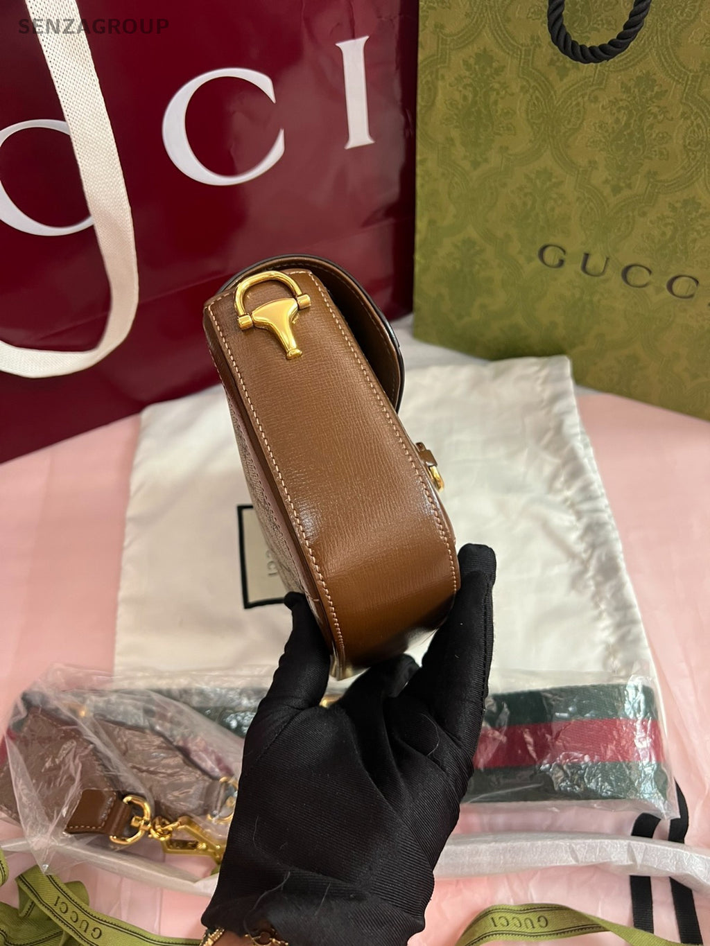 GUCCI 1955 Horse bit PM Monogram 2way Shoulder bag Canvas Brown Almost Brand NEW