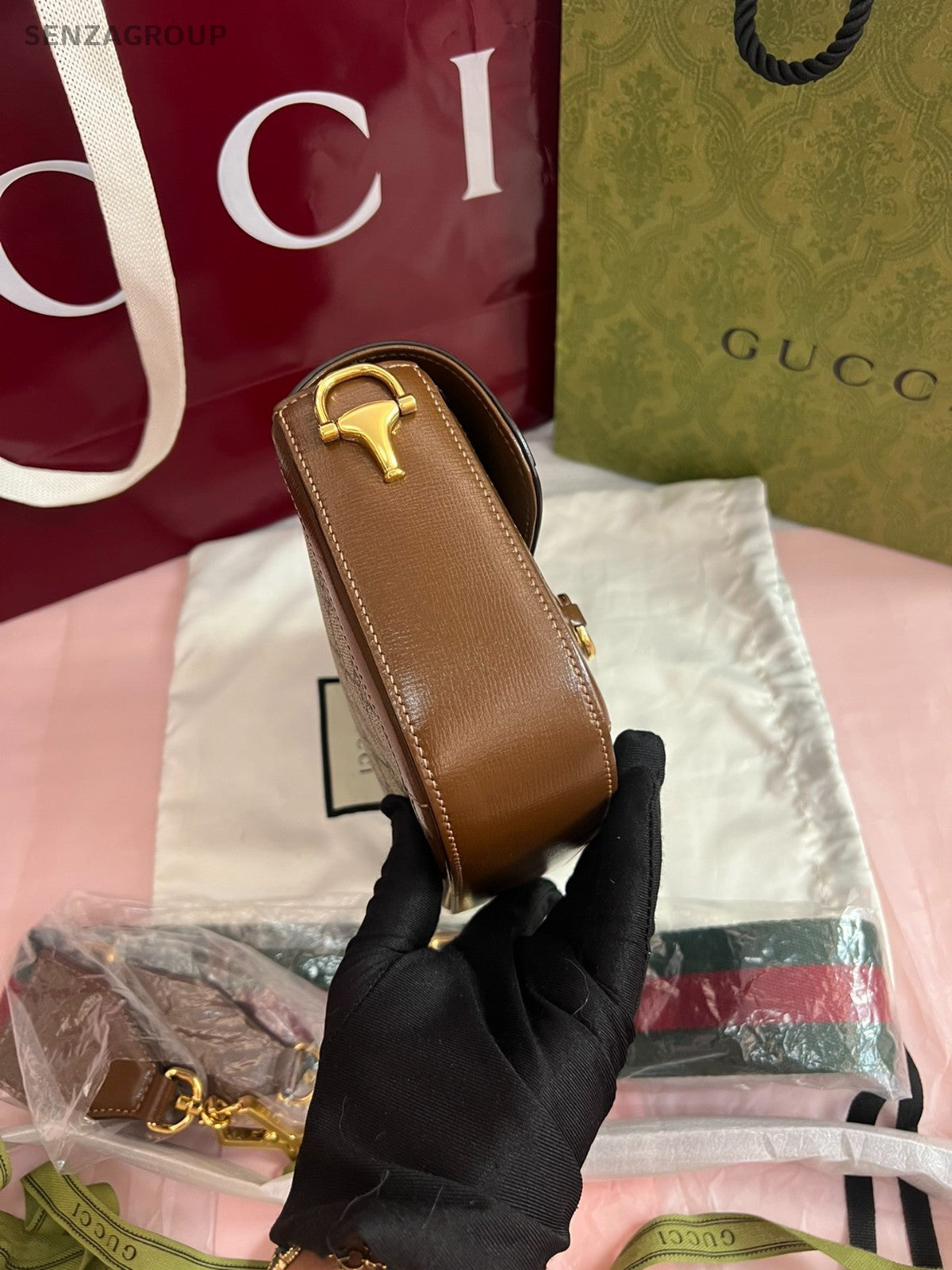 GUCCI 1955 Horse bit PM Monogram 2way Shoulder bag Canvas Brown Almost Brand NEW