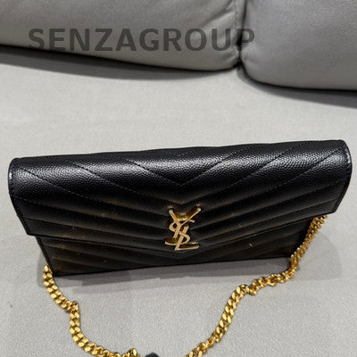 Saint Laurent Envelope Chain Shoulder Bag Black Gold Women's Classic Fashion