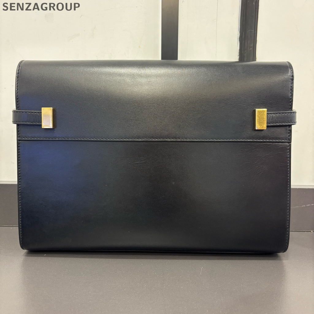 Saint Laurent Manhattan Leather Crossbody Shoulder Bag Women Black Gold