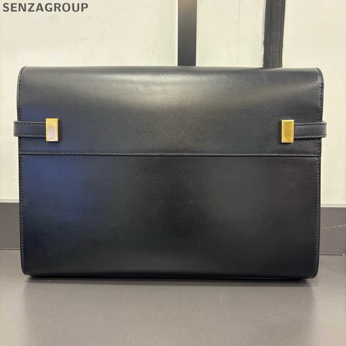 Saint Laurent Manhattan Leather Crossbody Shoulder Bag Women Black Gold