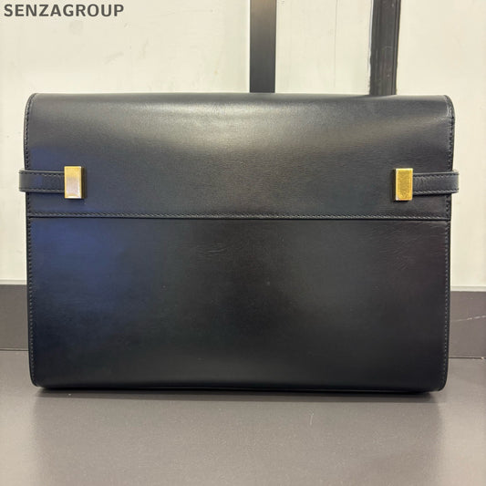 Saint Laurent Manhattan Leather Crossbody Shoulder Bag Women Black Gold