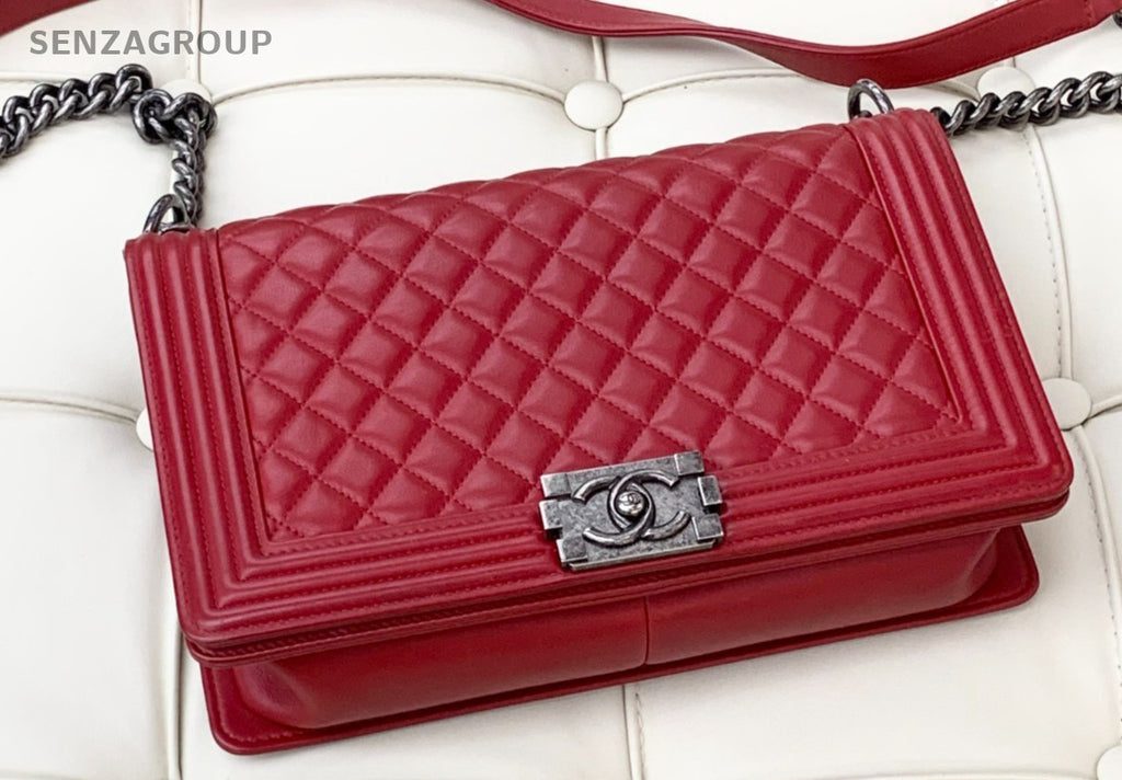 CHANEL Leboy GM Calfskin Chain Shoulder bag Red Silver Women Classic