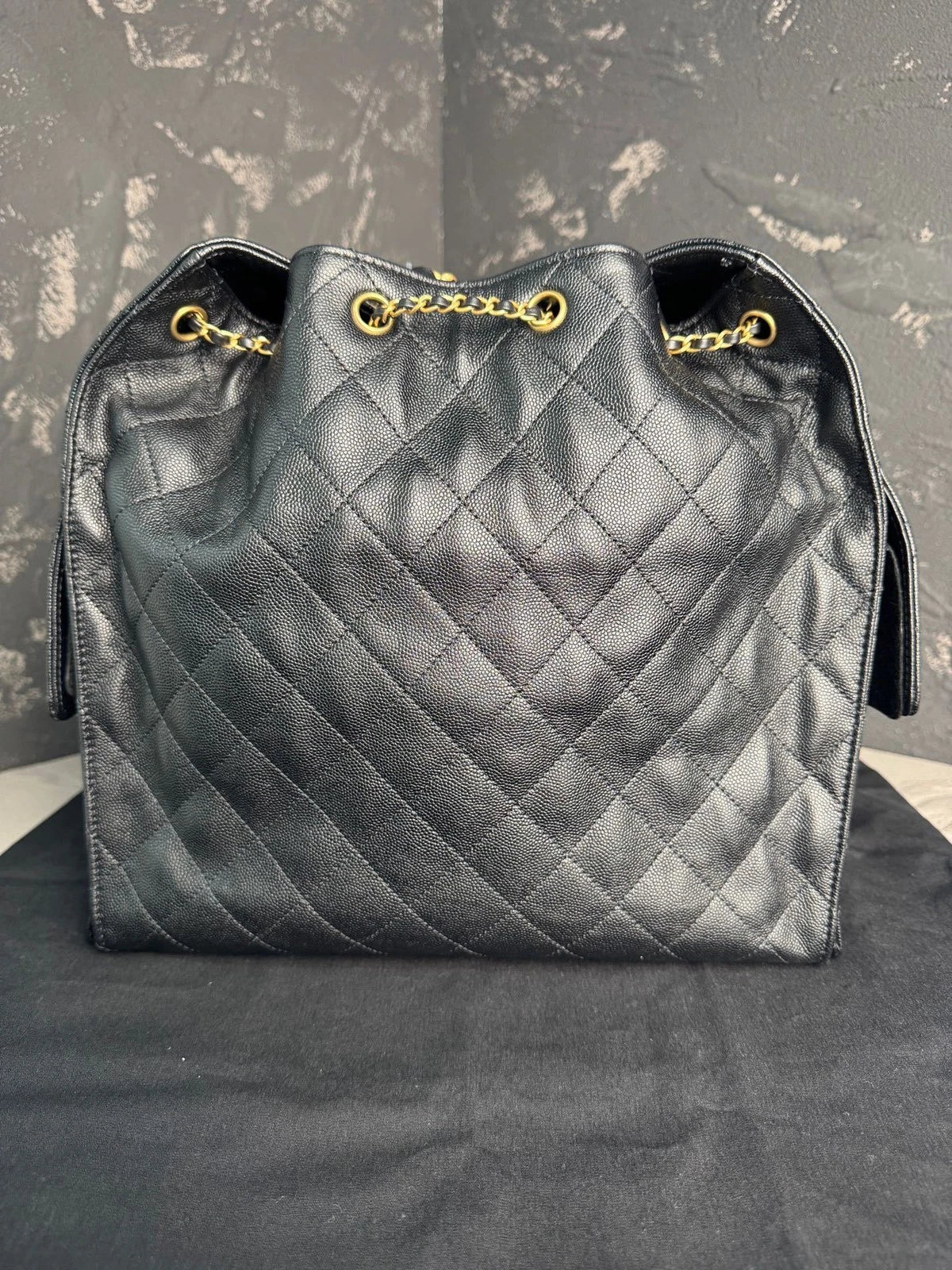 CHANEL 25Bag Medium Black Gold Leather Tote Bag For Women