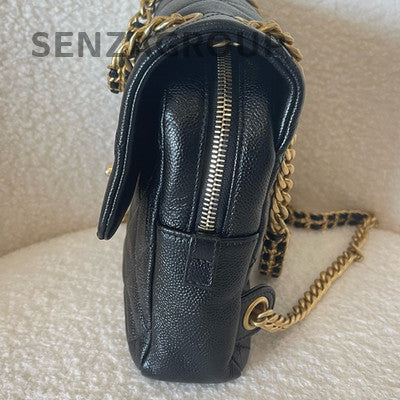 Chanel 22P Black Quilted Calfskin Backpack with Vintage Gold Hardware