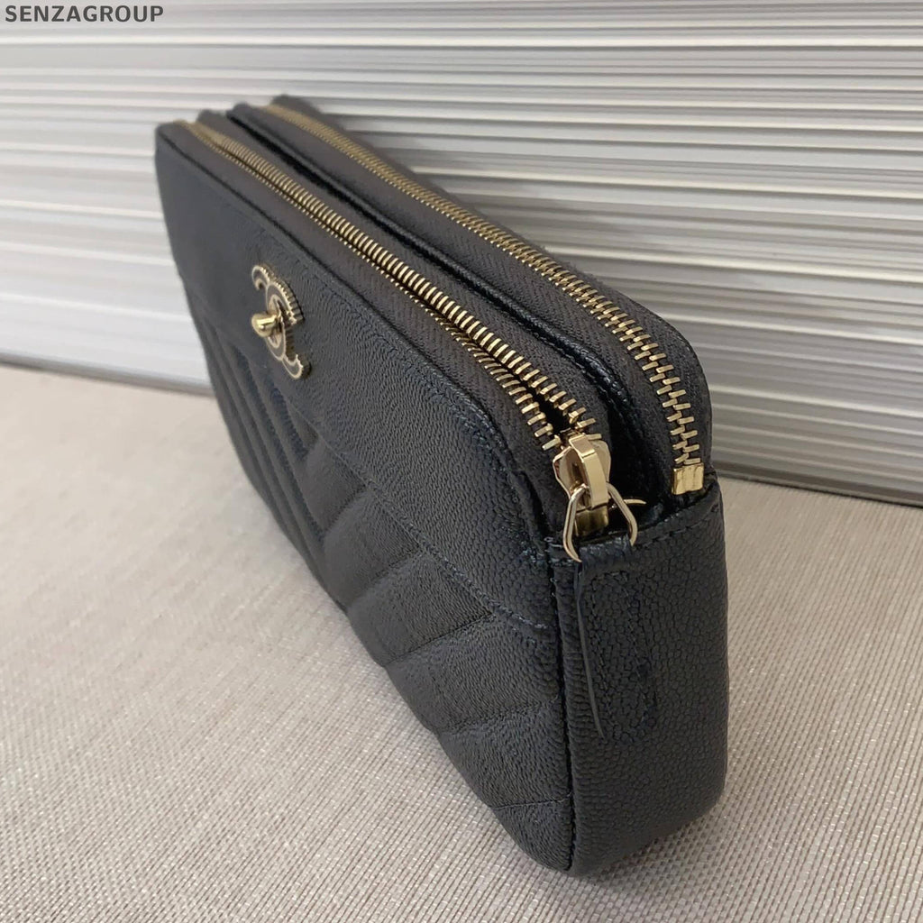 Chanel Quilted Calfskin Phone Crossbody Bag Black Gold Women Classic