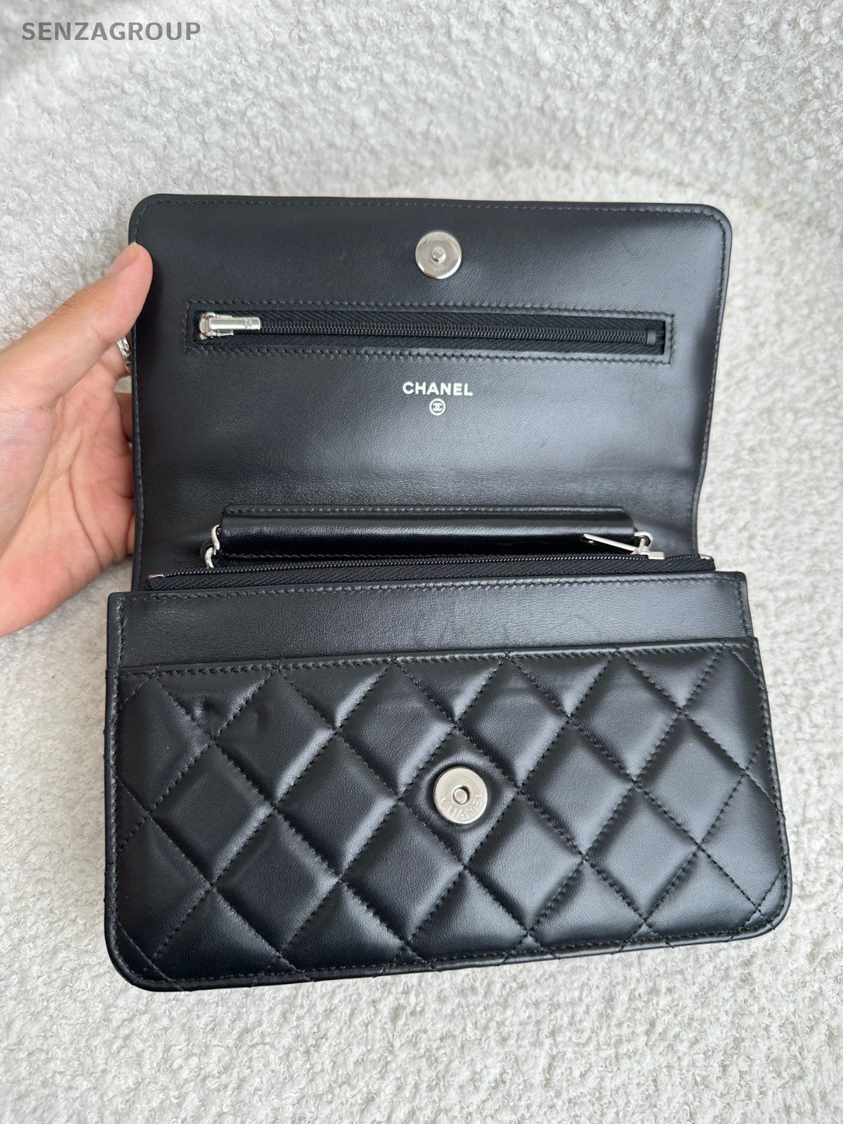 CHANEL Woc Lambskin Diamond Pattern Chain Shoulder bag Black Silver Women
