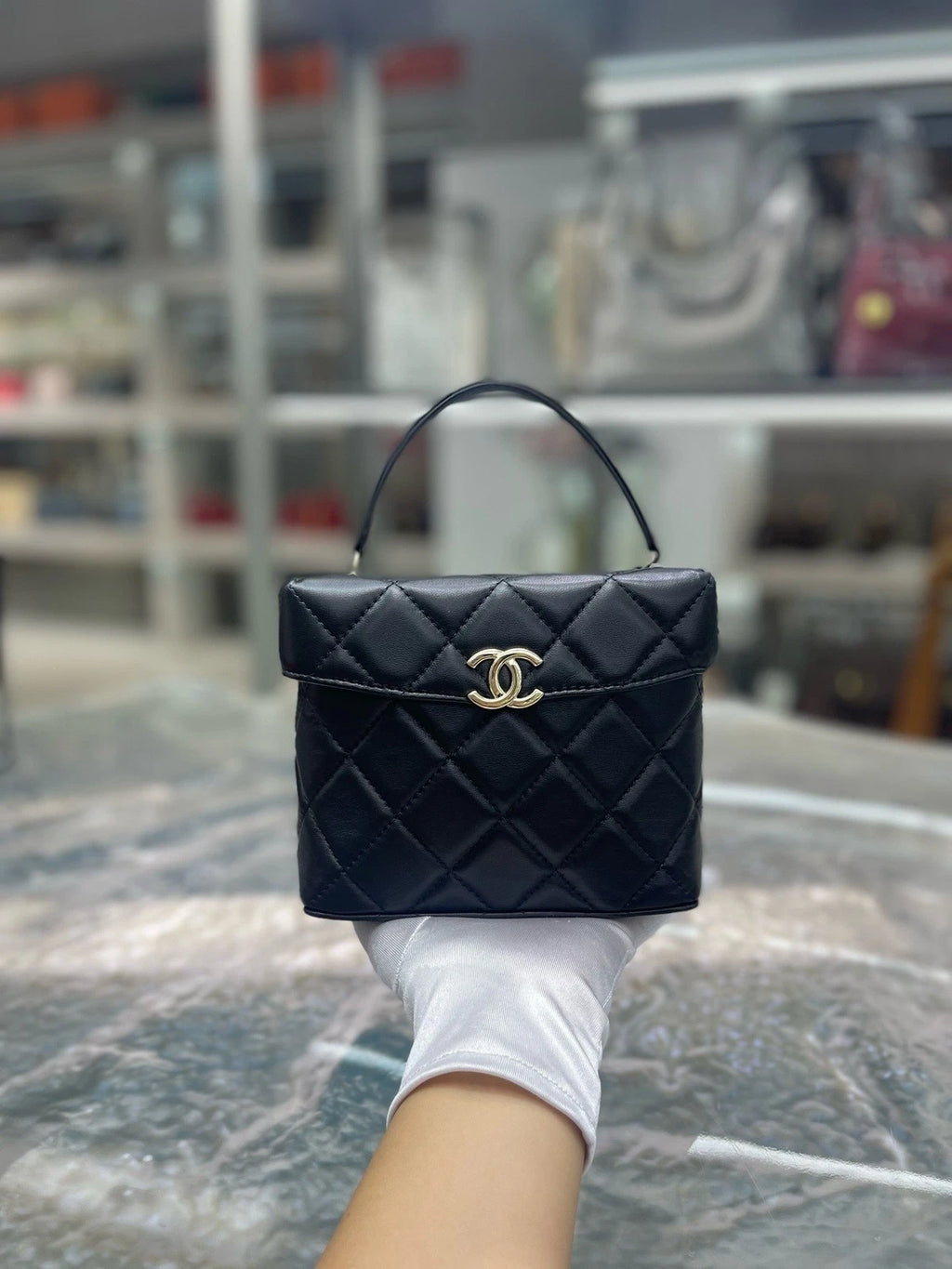 CHANEL Black Gold Top Handle Bag Crossbody For Women