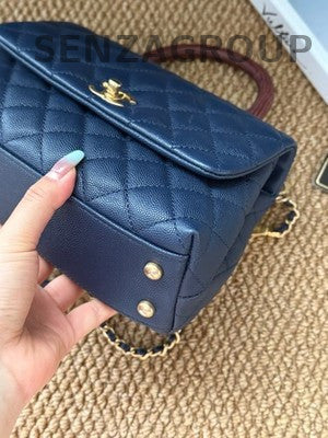Chanel Coco Handle Blue Gold Quilted Chain Crossbody Bag Classic