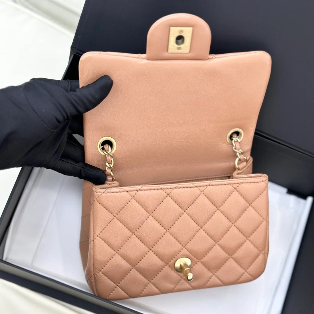 Chanel Lambskin Chain Shoulder Crossbody Bag Brown Gold Hardware Women S