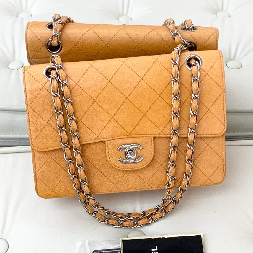 Chanel Classic Flap Chain Calfskin Shoulder Crossbody Bag Orange Women S