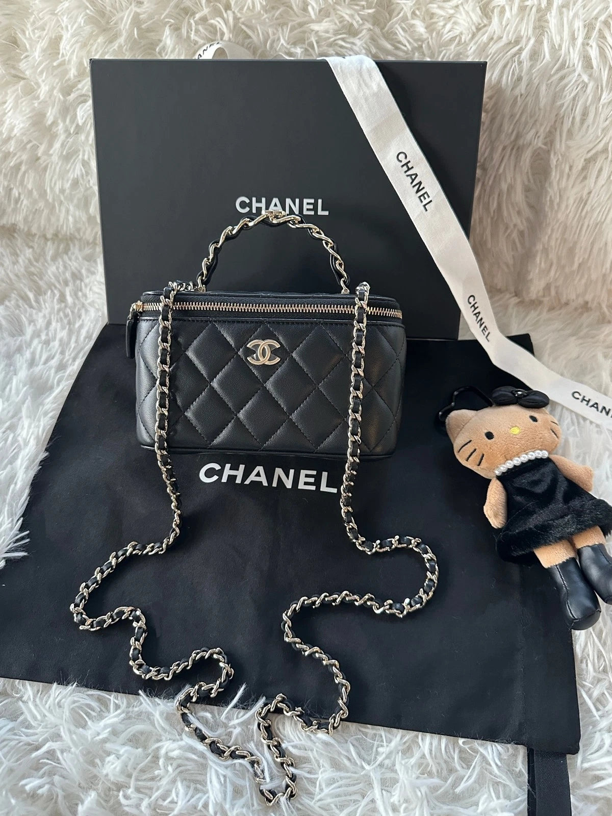 Chanel Logo Top Handle Long Box Black Lambskin Bag For Women