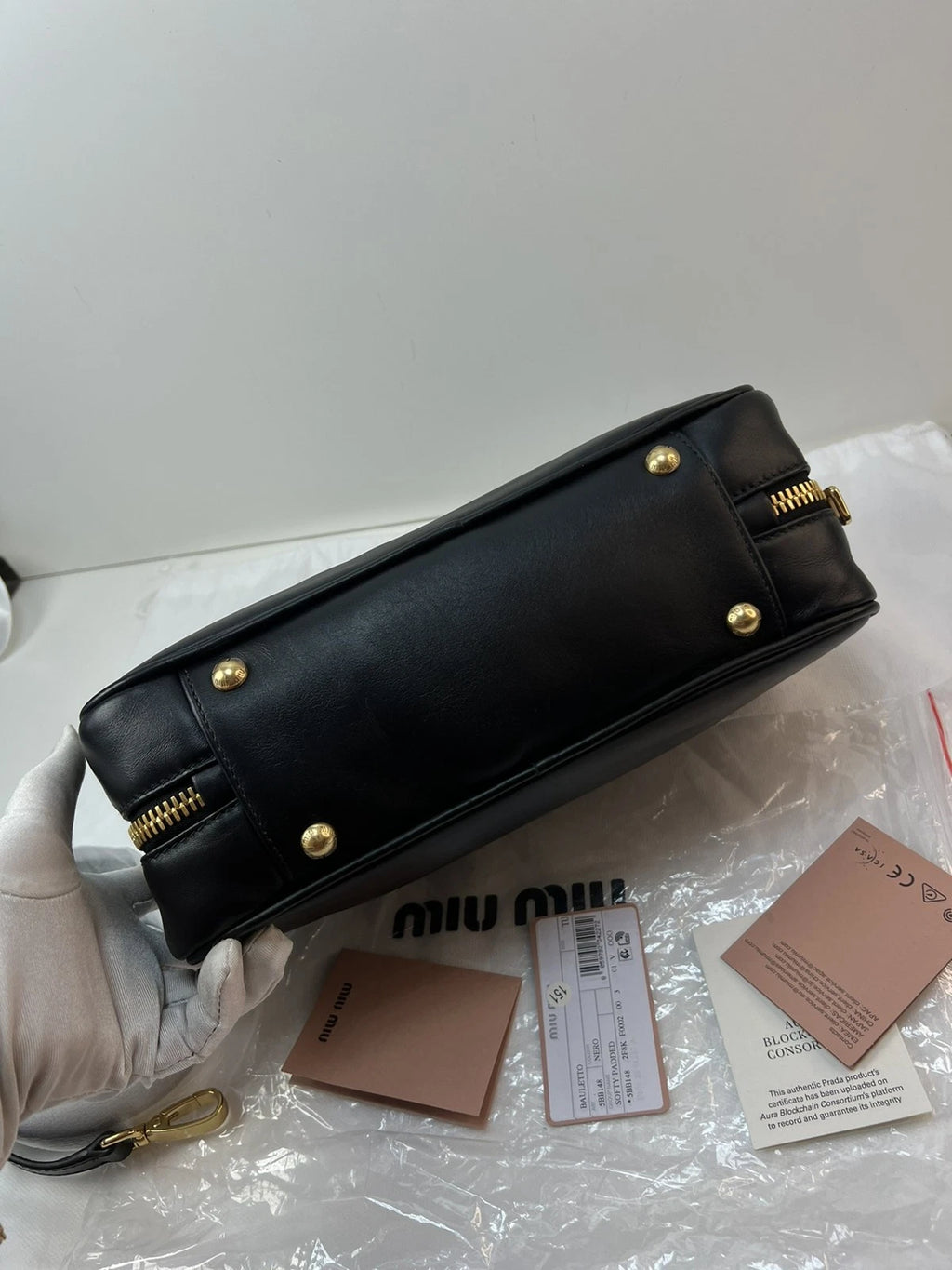 Miu Miu Beau Large Bowling Bag Black Leather Top Handle Crossbody