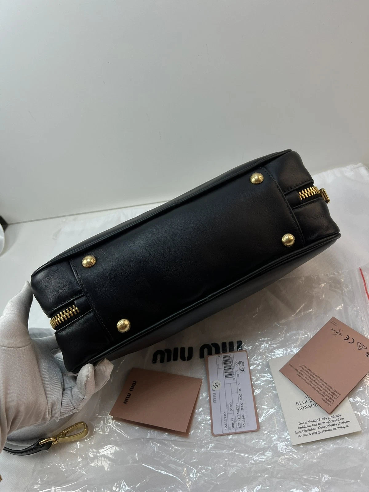 Miu Miu Beau Large Bowling Bag Black Leather Top Handle Crossbody