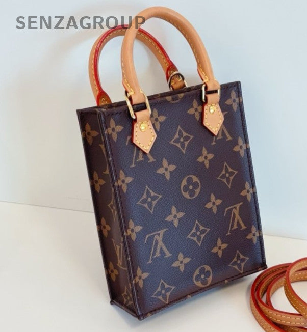 Louis Vuitton Tote Mini Monogram Canvas Top Handle Bag Crossbody Brown Women