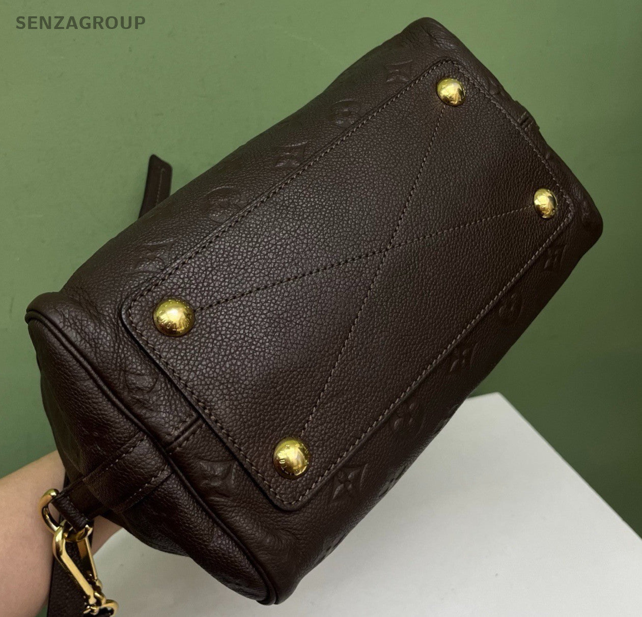 Louis Vuitton Speedy25 Monogram Top Handle Bag Crossbody Black Gold Used Women