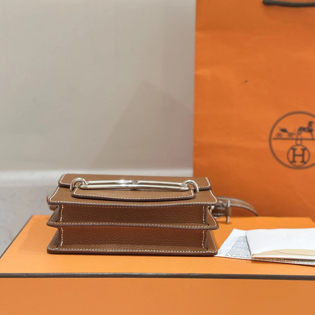 Hermes Roulis19 Evercolor Leather Shoulder Bag For Women Brown