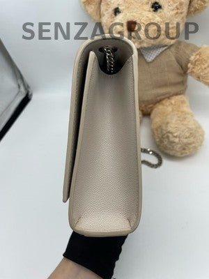 Saint Laurent YSL Kate Chain Shoulder Bag Grey White Silver Hardware