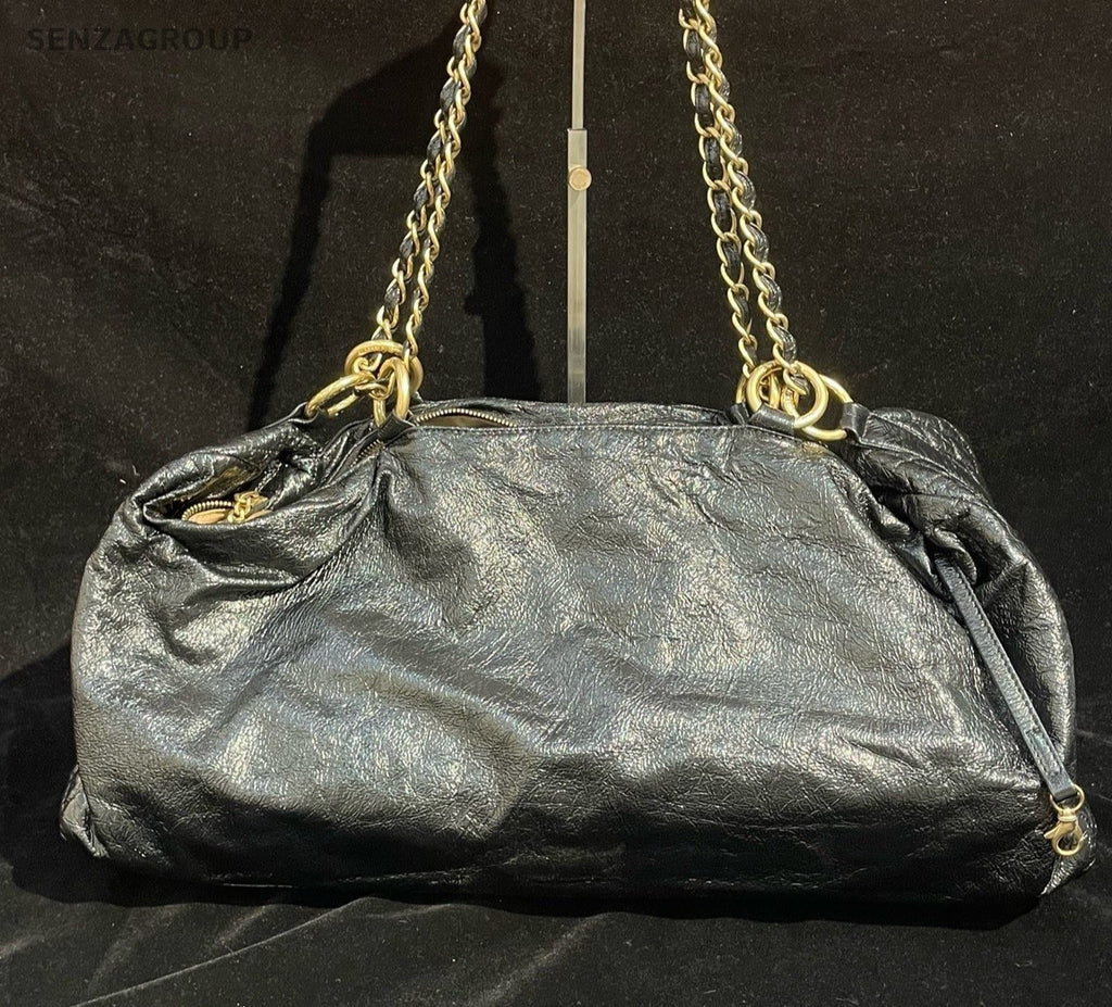 Chanel CC Chain Shoulder Bag Black Gold Used Women Classic Fashion