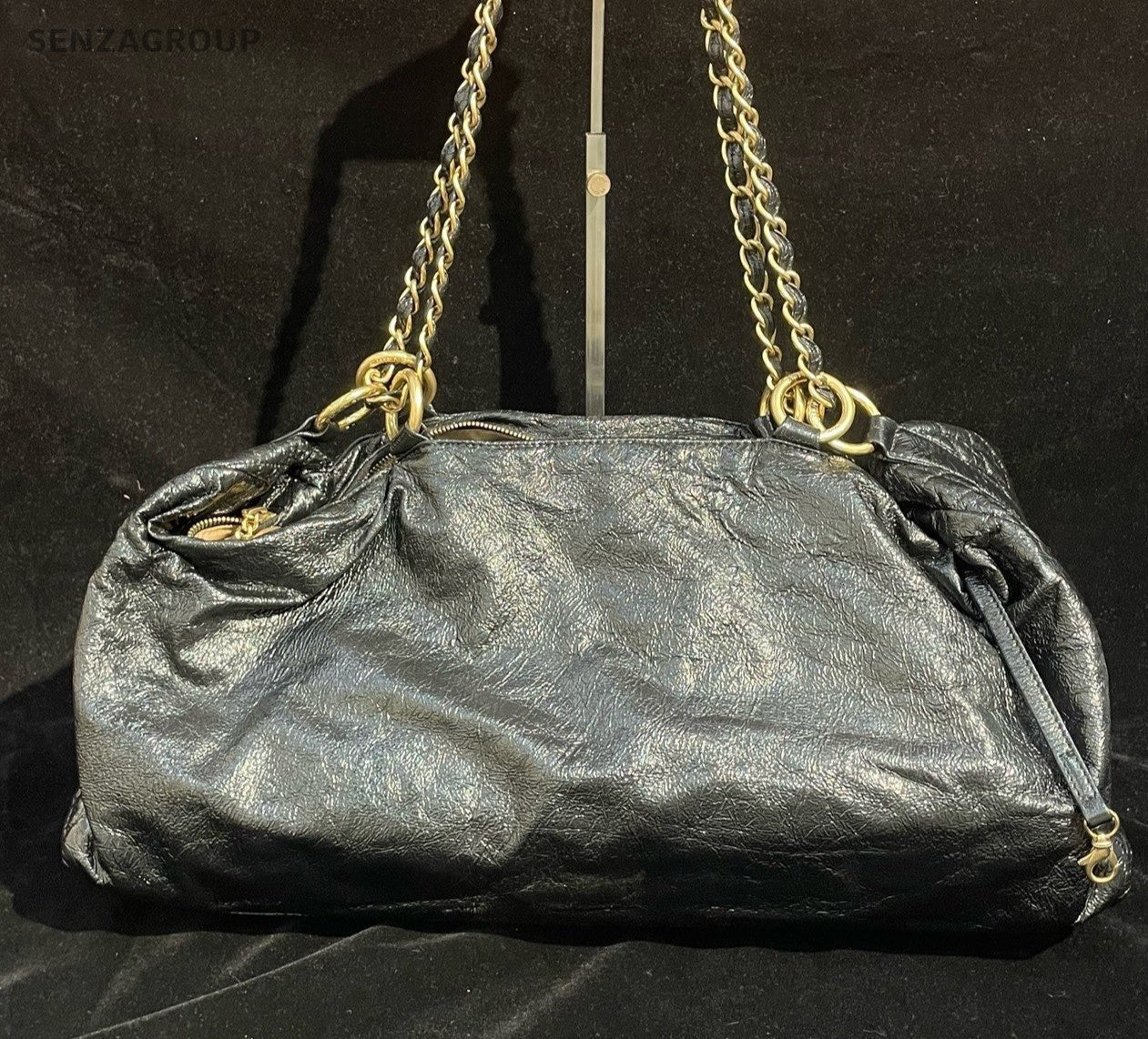 Chanel CC Chain Shoulder Bag Black Gold Used Women Classic Fashion