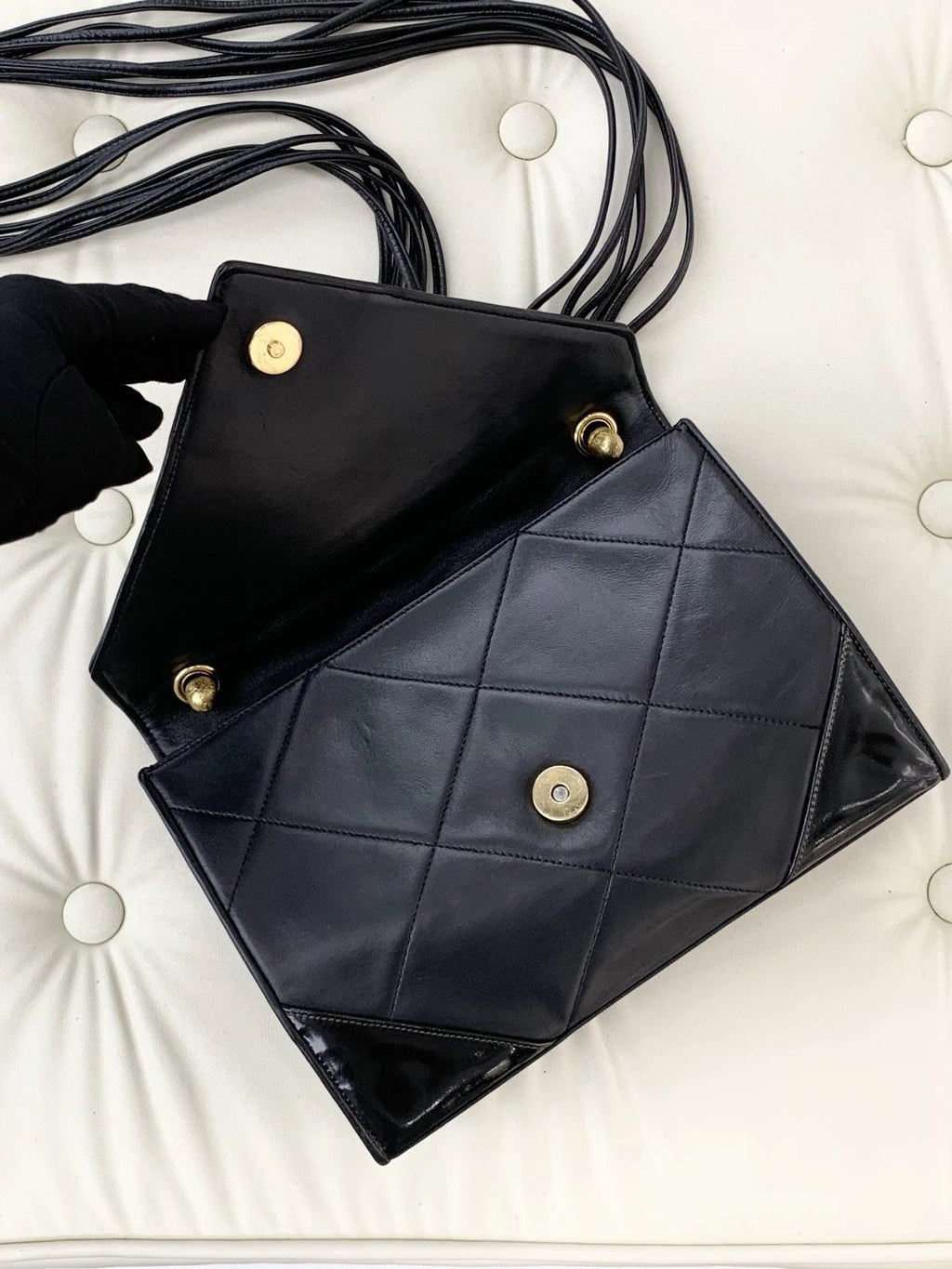 Chanel Vintage 2Ways Patent Lambskin Shoulder Crossbody Bag Black Women S