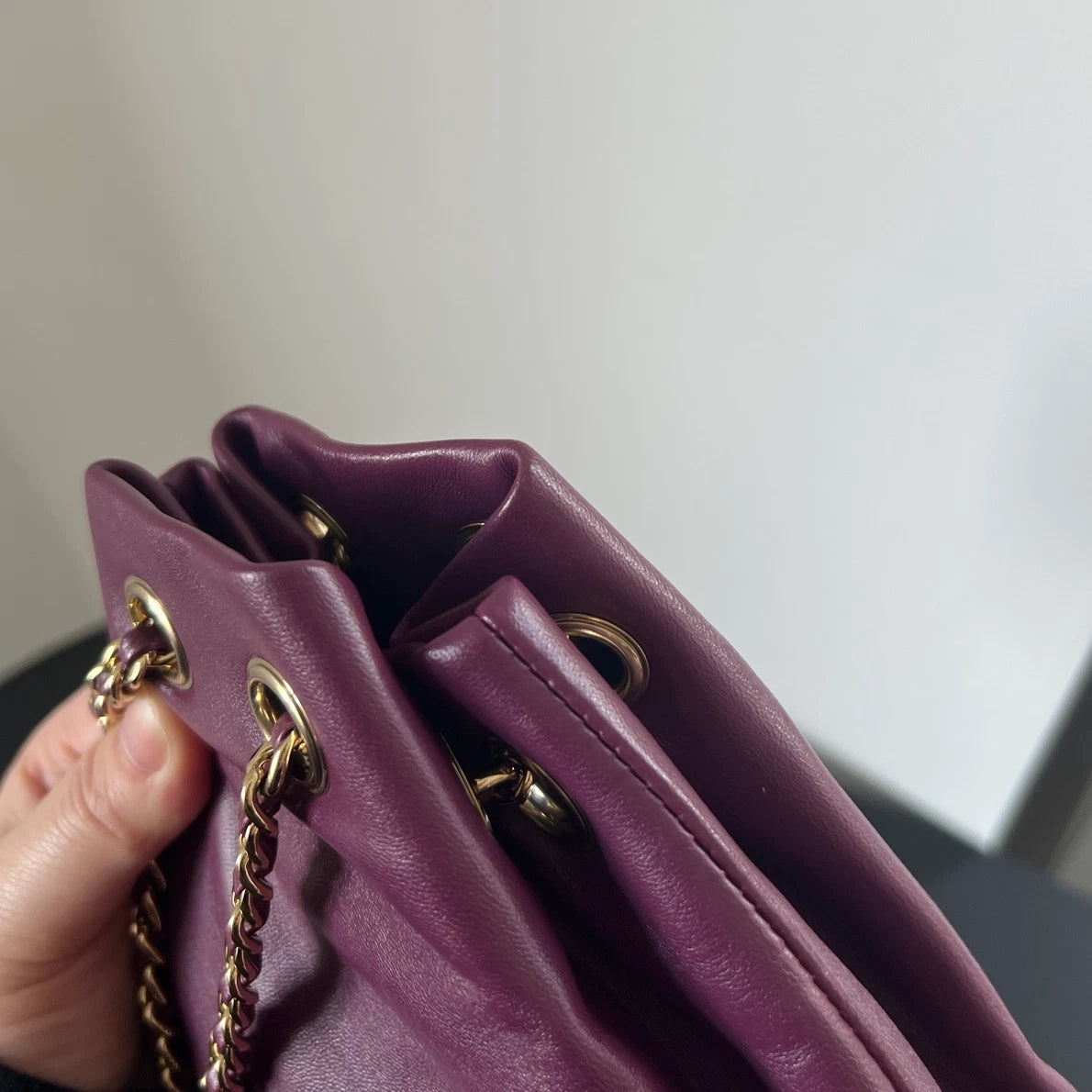 Chanel Diamond Chain Backpack Purple Gold Classic Used Women