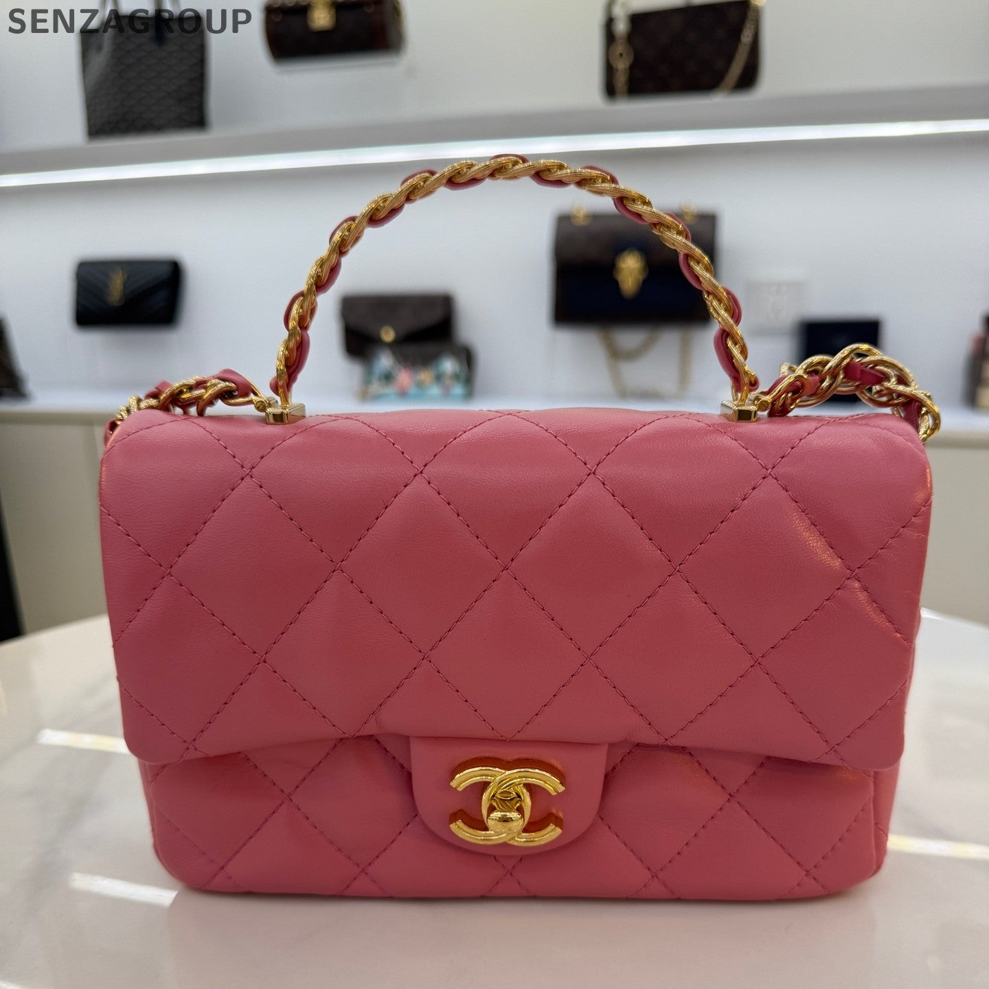 Chanel Quilted Mini Flap Bag in Lambskin Pink Gold Hardware