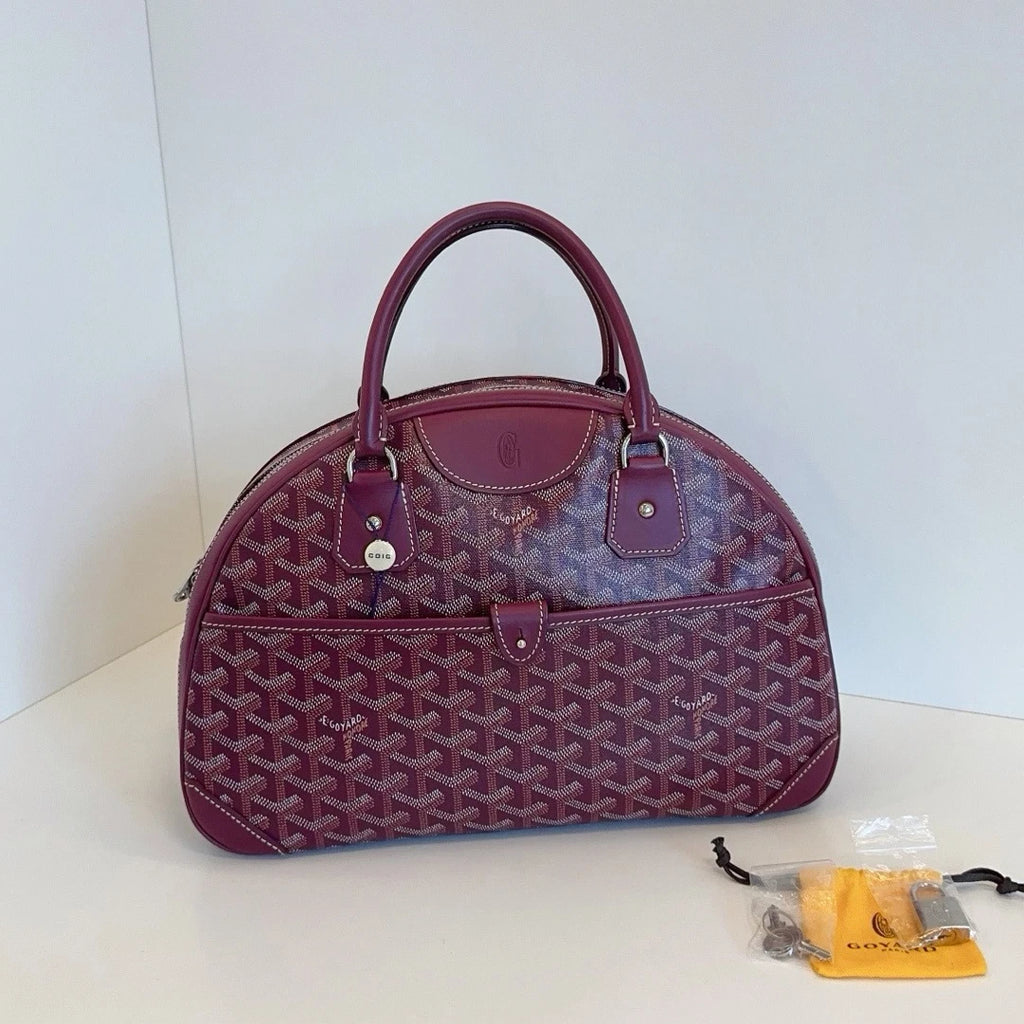 Excellent Goyard Bowling Bag Monogram Top Handle Bag Red Silver Hardware Women