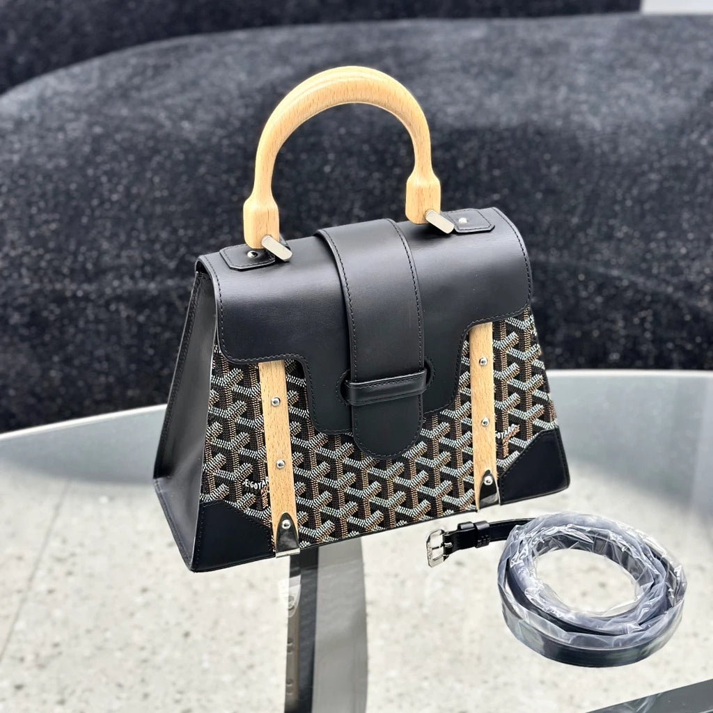 Goyard Saigon MM Top Handle Bag Crossbody Black Silver Women Classic S