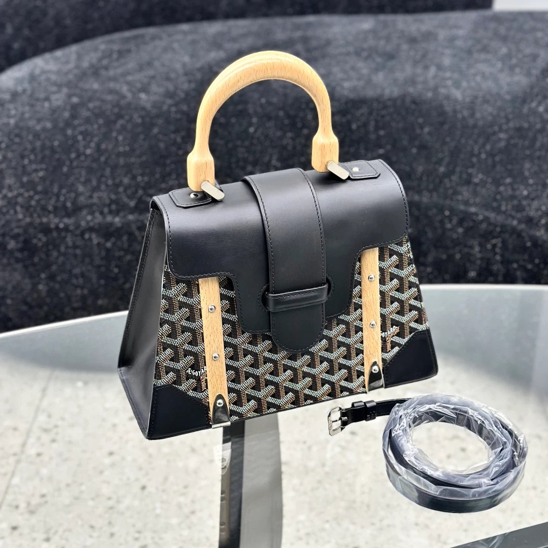 Goyard Saigon MM Top Handle Bag Crossbody Black Silver Women Classic S