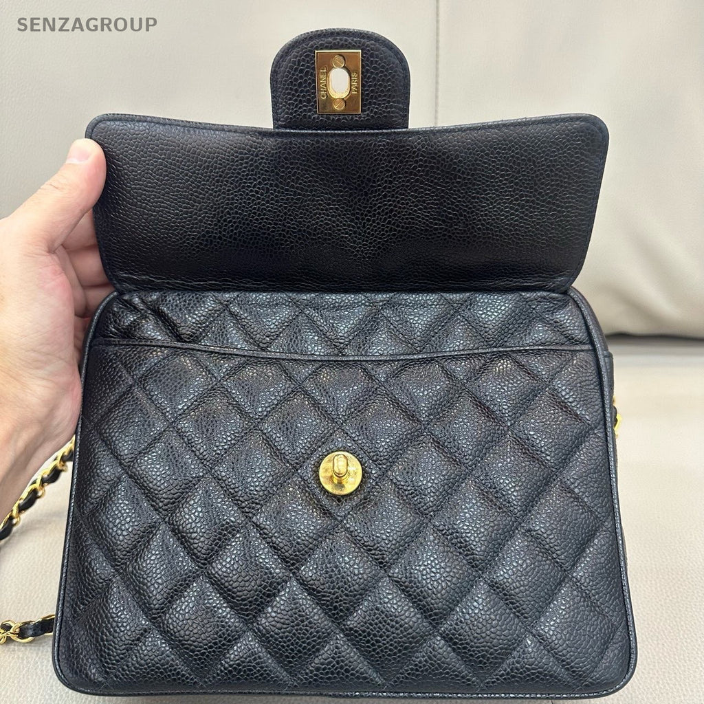 Chanel Camera Case Chain Calfskin Shoulder Bag Crossbody Black Gold Women