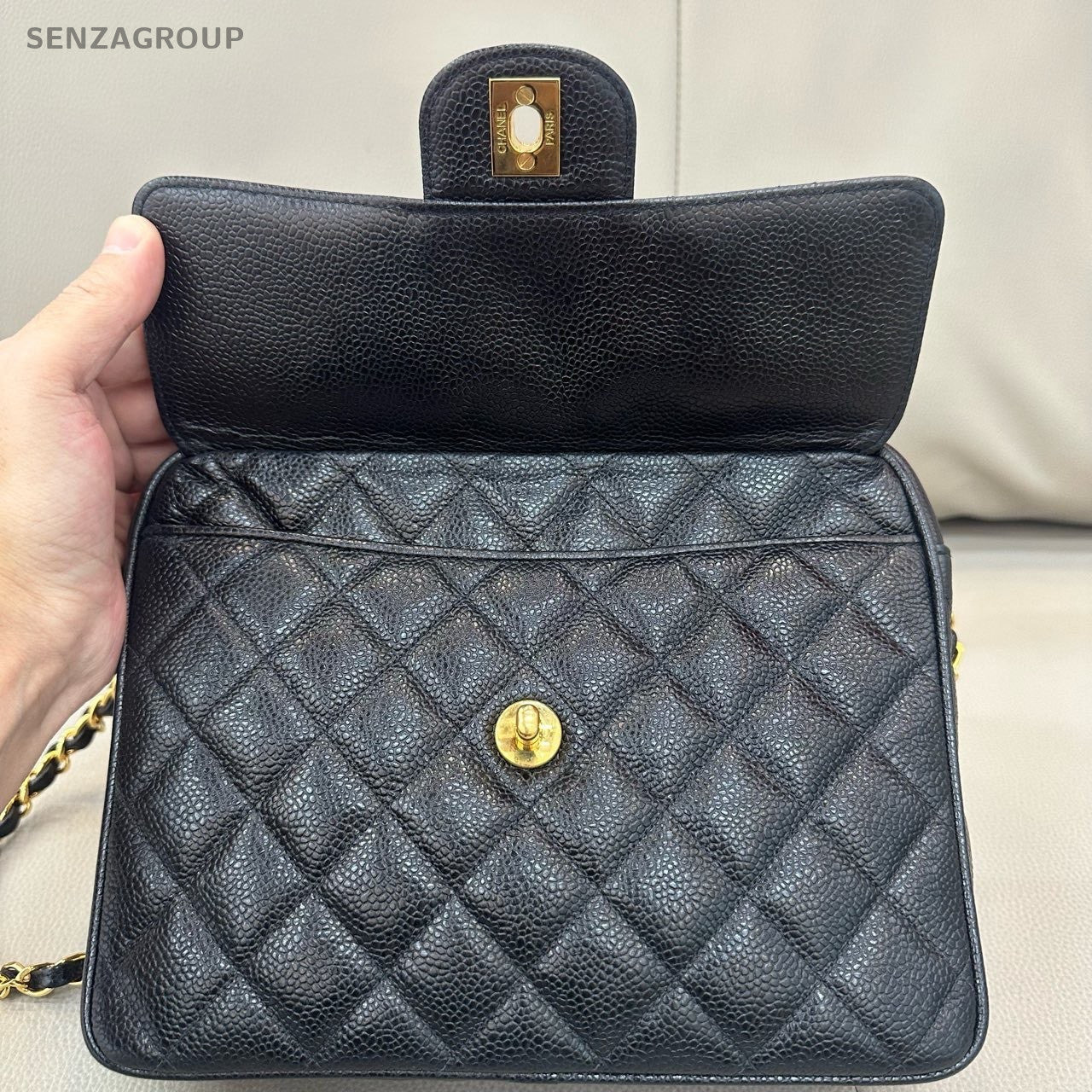 Chanel Camera Case Chain Calfskin Shoulder Bag Crossbody Black Gold Women