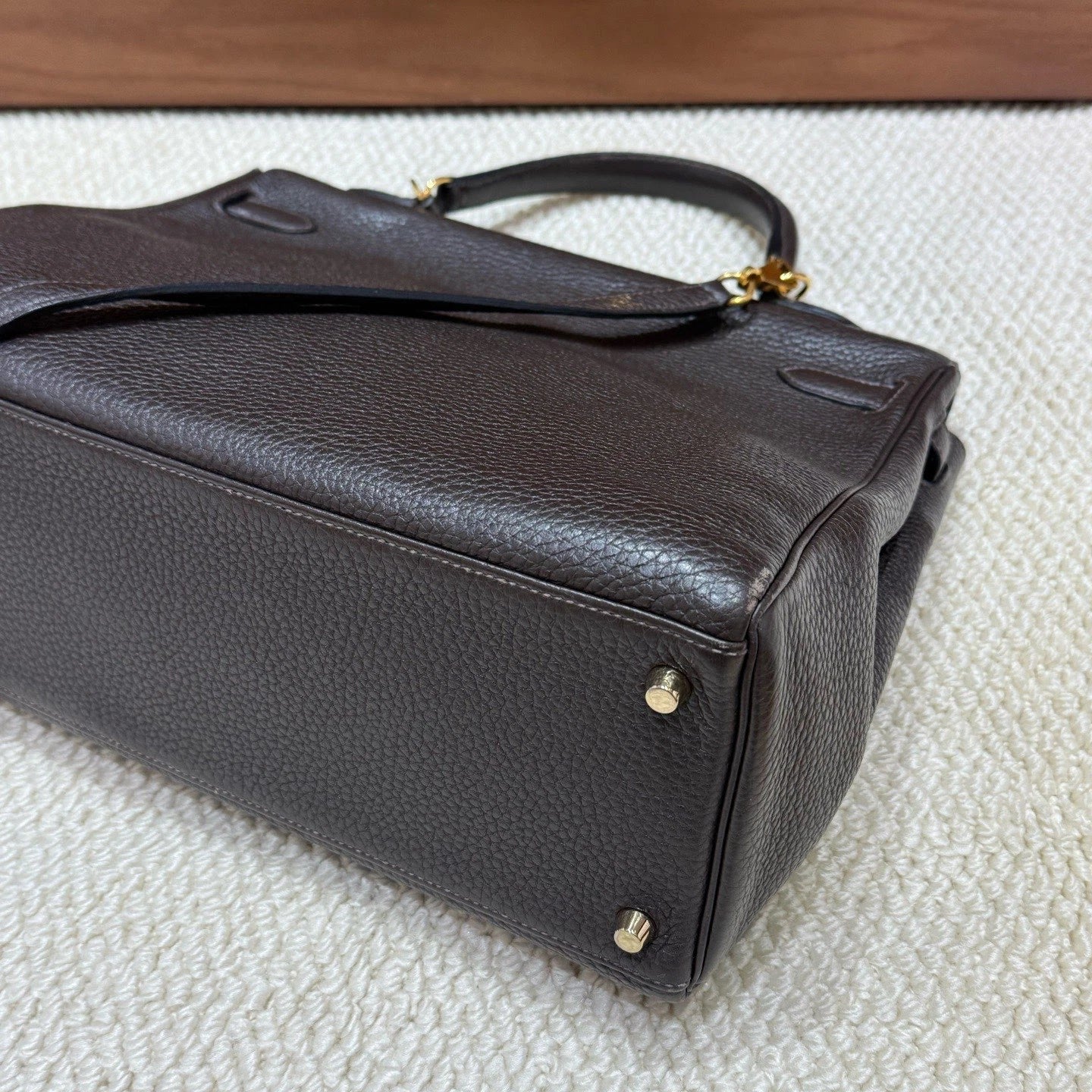 Hermes Kelly35 Top Handle Shoulder Bag Black Gold Unisex Adults Classic