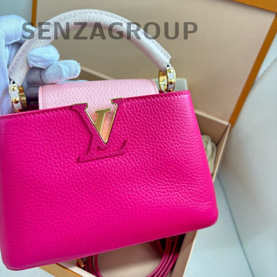 Louis Vuitton Capucines Chain Taurillon Handbag Shoulder Bag Red Gold Women