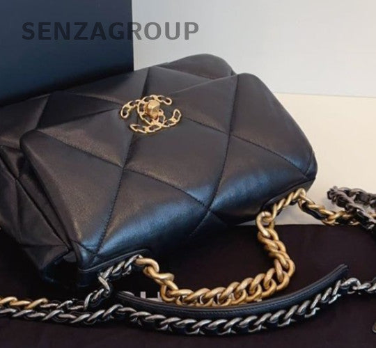 Chanel 19Bag Chain Diamond Crossbody Shoulder Bag Black Gold Women Classic