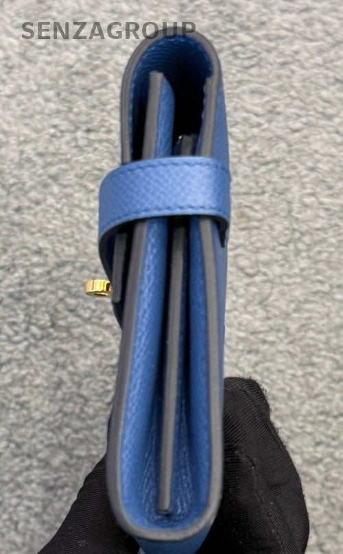 Hermes Kelly Epsom Leather Long Wallet Blue Gold Used Women Classic