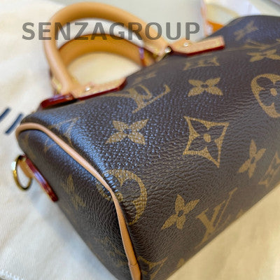 Louis Vuitton Speedy Nano Monogram Crossbody Bag Gold Brown Women Classic