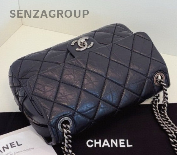 Chanel Classic Flap Chain Shoulder Bag Black Silver Diamond Used Women Fashion