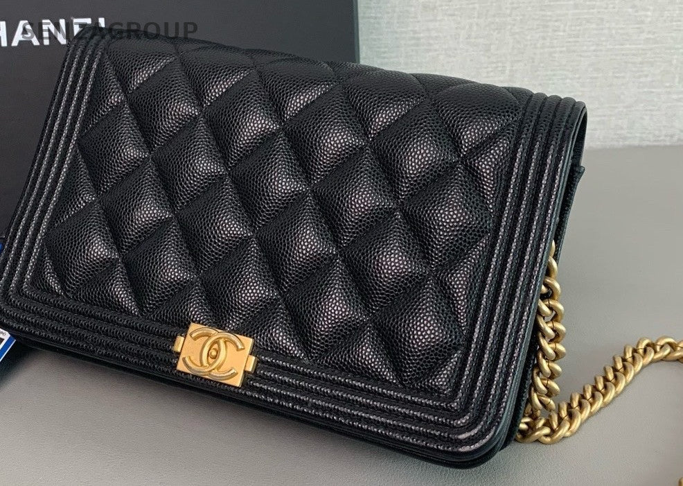 CHANEL Leboy Woc Calfskin Chain Shoulder bag Crossbody Black Gold Women Classic
