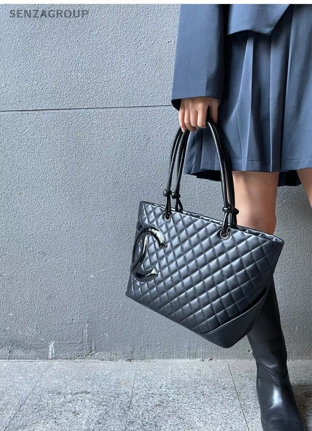 CHANEL Cambon All Black Shoulder bag tote Good Condition