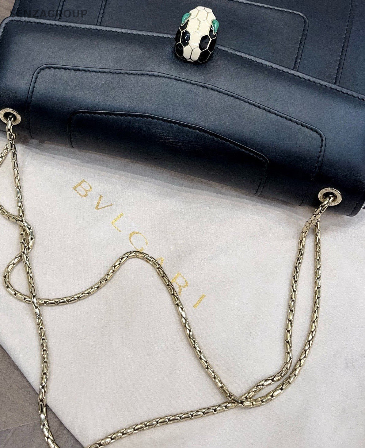 Bvlgari Serpenti Forever WOC MM Chain Shoulder Bag Crossbody Black Gold Women