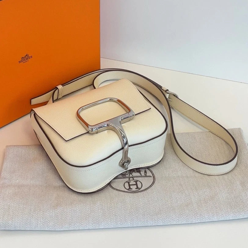 Hermes Della Mini Shoulder Bag White Silver Classic Used Women