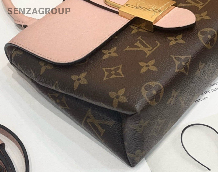 Louis Vuitton Monogram Locky BB Top Handle Bag Crossbody Brown Pink Gold Women