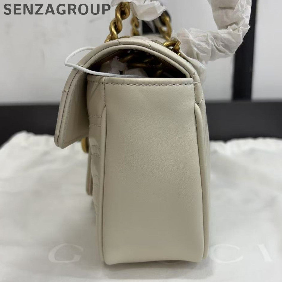 Gucci GG Marmont 22 White Gold Chain Shoulder Crossbody Bag Women's Classic