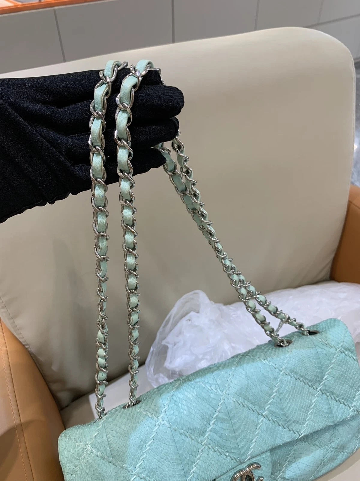 Chanel Mint Green Leather CF Shoulder Bag For Women