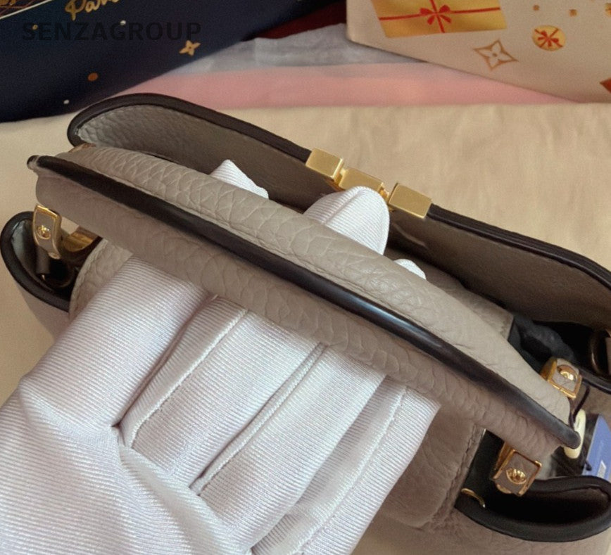 Louis Vuitton Capucines BB Gray Gold Top Handle Bag Crossbody Women Classic