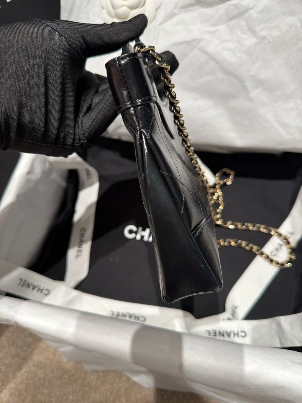 CHANEL Nano 31 Bag Black Gold Leather Tote Bag For Women
