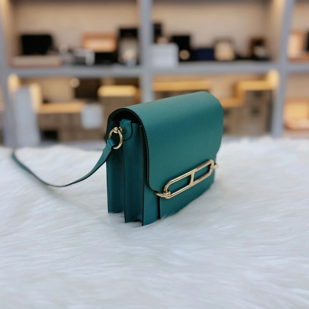 Hermes Roulis Mini Green Evercolor Leather Shoulder Bag For Women
